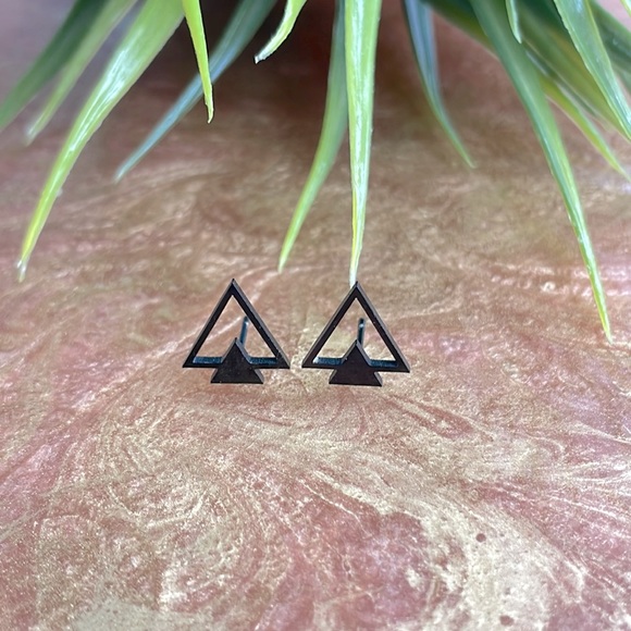 Black Geometric Double Triangle Earrings. Brand new. - Picture 2 of 5
